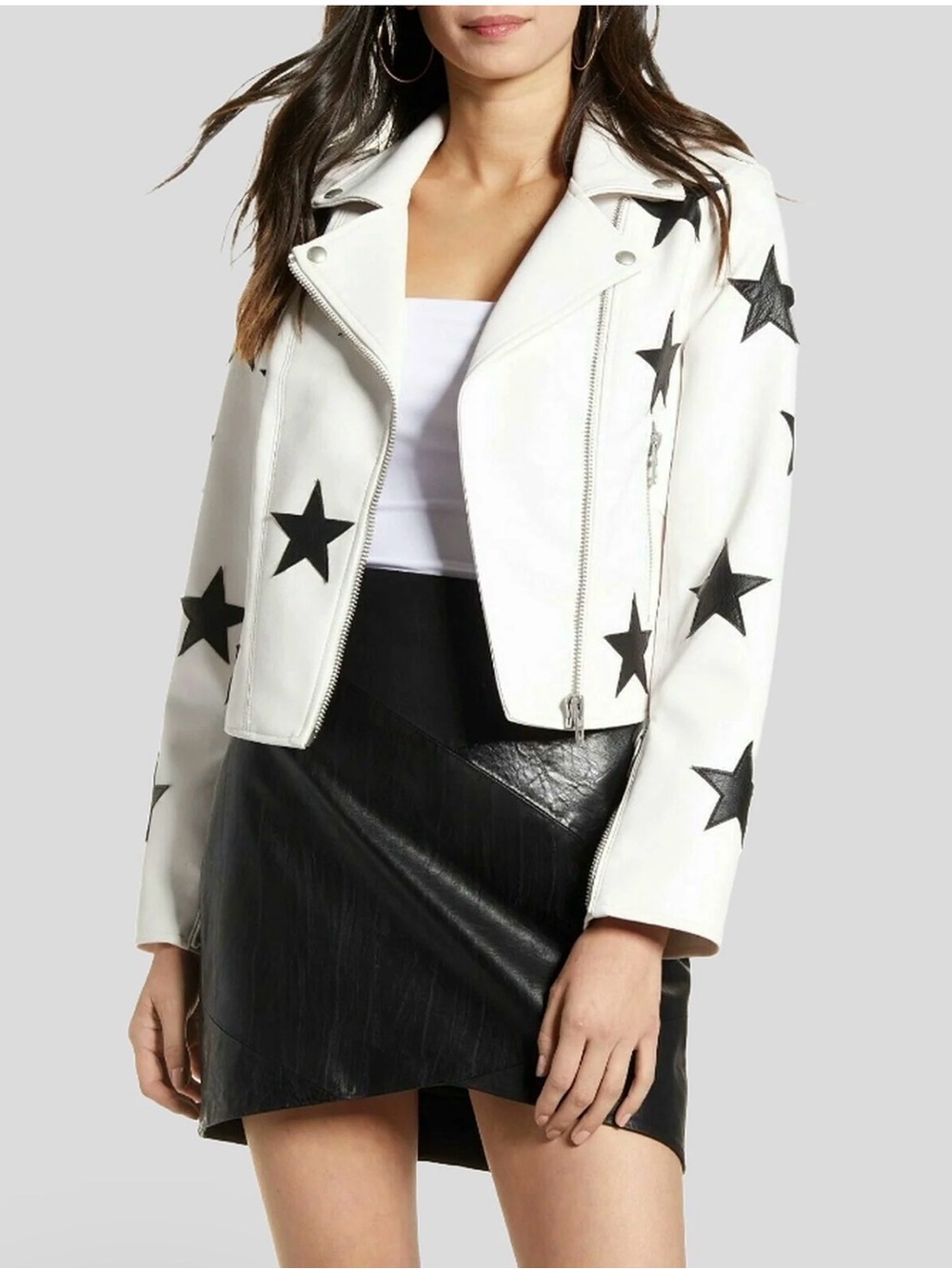 Blank NYC Midnight Allure Star-Print Moto Lambskin Leather Jacket